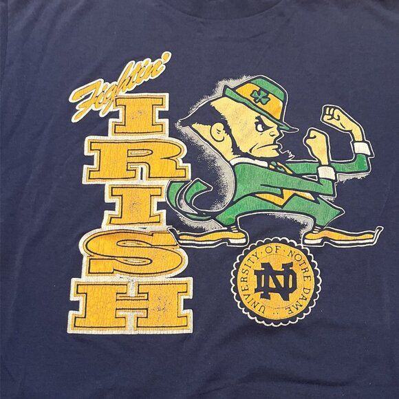 VTG Notre Dame Fighting Irish T Shirt Adult SZ MEDIUM Navy Blue ND Single Stitch - Picture 2 of 10